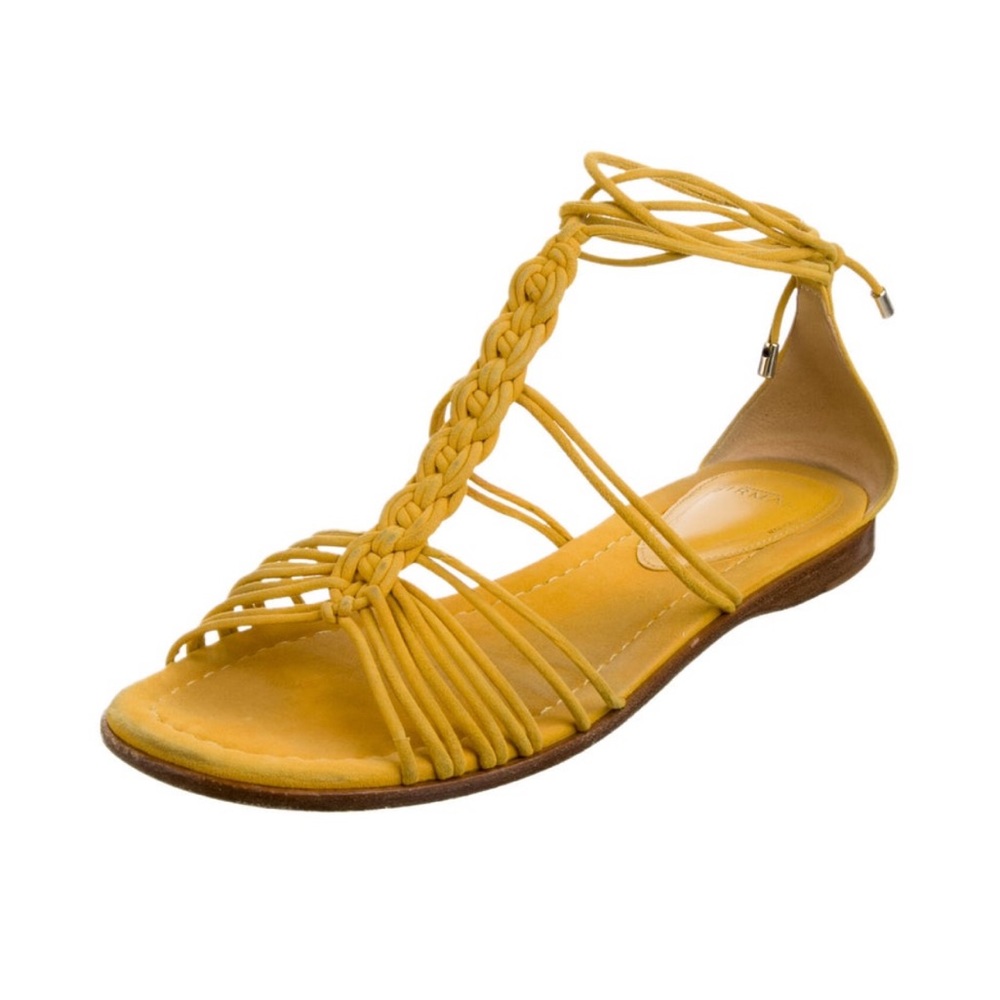 Alexandre Birman yellow suede tie up gladiator sandal
